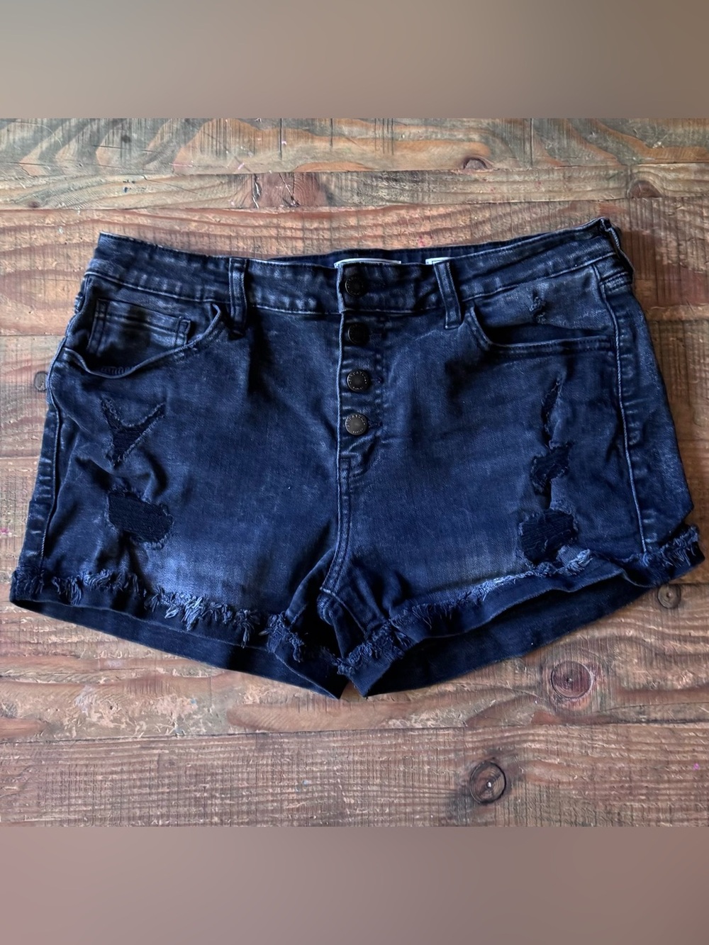 KanCan Black Distressed High-Rise Denim Shorts